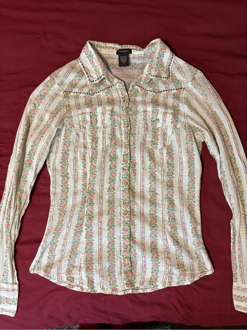 FANG y2k floral button up shirt, pink & white
